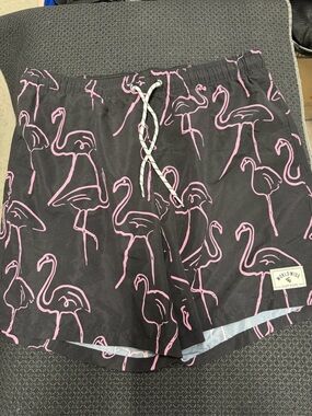 Men's Black Flamingo Print Swim Shorts - Brand